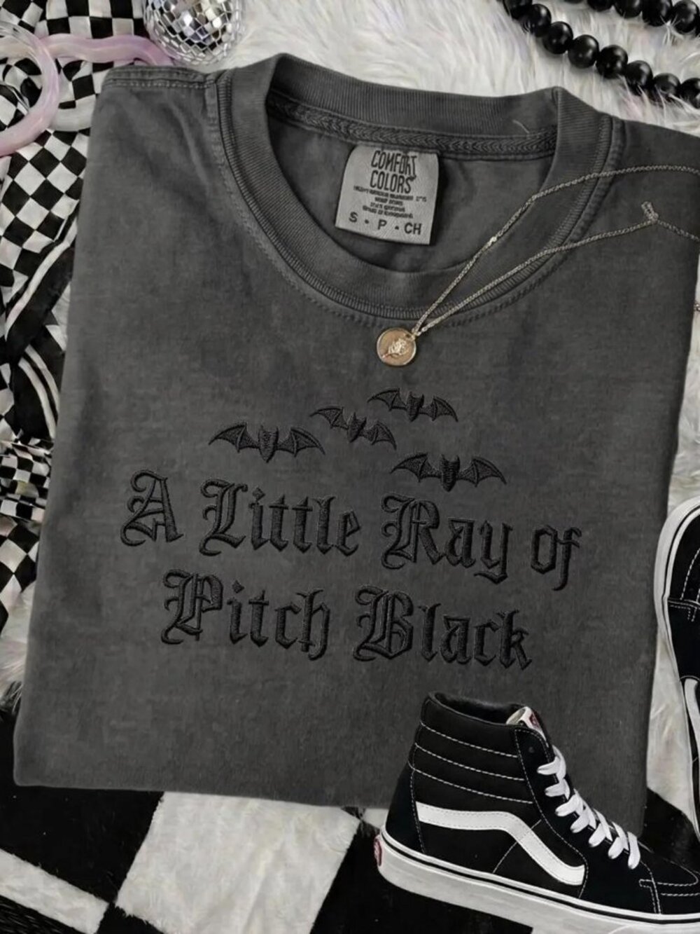 Embroidered Sâ® A Little Ray Of Pitch Black Gothic Halloween Tee, Dark Womens To